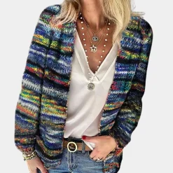 Truien & Vesten Dames*Lina - Kleurrijk gebreid damesvest met V-hals voor de zomer