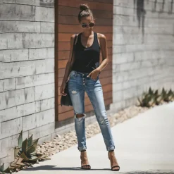 Broeken & Rokken Dames*LISELOTTE - Vrouwen gescheurde zomerjeans