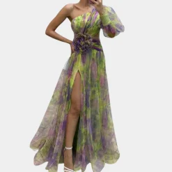 Jurken & Jumpsuits Dames*Lola - Stijlvolle one shoulder damesjurk met split voor de zomer