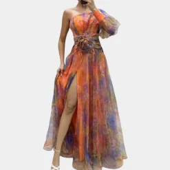 Jurken & Jumpsuits Dames*Lola - Stijlvolle one shoulder damesjurk met split voor de zomer