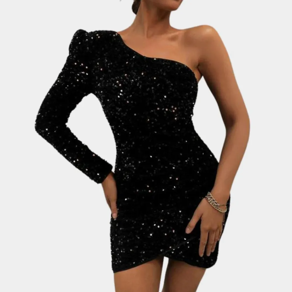 Jurken & Jumpsuits Dames*Lucienne - Zomerse paillettenjurk met één schouder voor dames