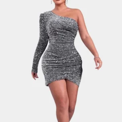 Jurken & Jumpsuits Dames*Lucienne - Zomerse paillettenjurk met één schouder voor dames