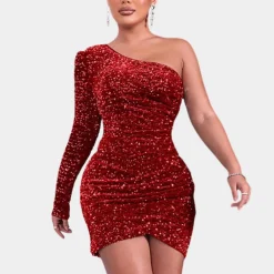 Jurken & Jumpsuits Dames*Lucienne - Zomerse paillettenjurk met één schouder voor dames