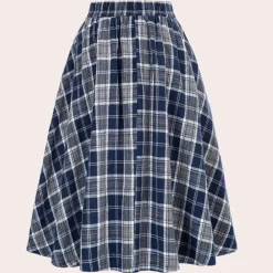Broeken & Rokken Dames*Luminita - Stijlvolle A-lijn gestrikte geruite zomerrok