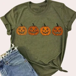 Topjes & Shirts Dames*Maco - Trendy Zomerse Halloween T-shirt Pompoen voor vrouwen