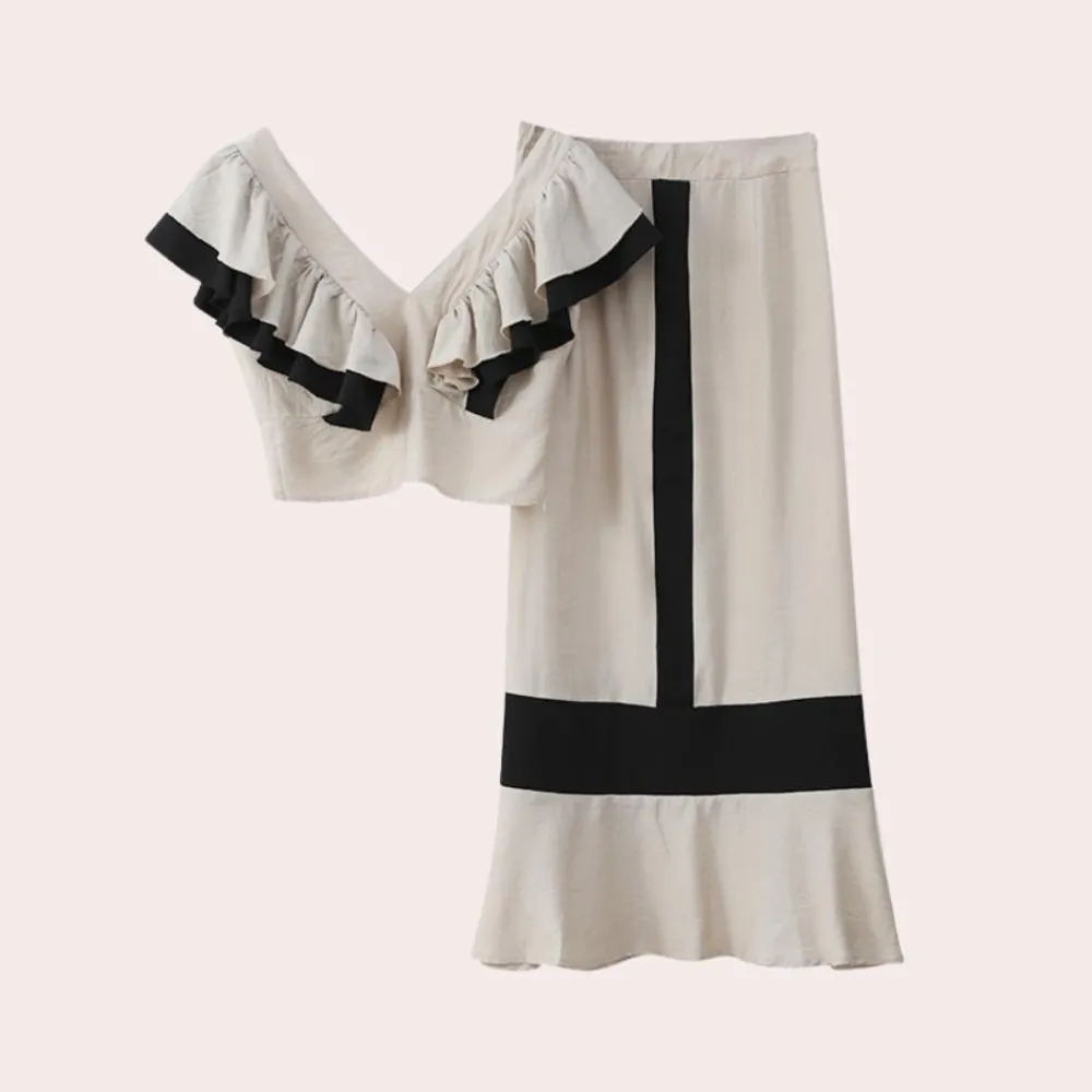 Sets Dames*Mariana - Modieuze 2-delige damesset voor de Zomer Beige