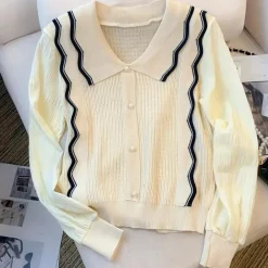 Truien & Vesten Dames*Marioria - Elegante Contrast Kraag Damestrui voor de Zomer Abrikoos