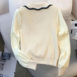 Truien & Vesten Dames*Marioria - Elegante Contrast Kraag Damestrui voor de Zomer Abrikoos