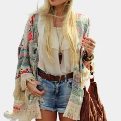 Truien & Vesten Dames*Marjorie - Bohemien Bloesem Losse Fit Zomer Cardigan Wit