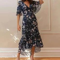 Jurken & Jumpsuits Dames*MARTHA - Elegante zomer bloemenjurk Marineblauw