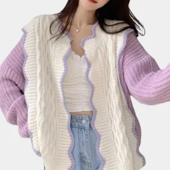 Truien & Vesten Dames*Melusina - Trendy en comfortabel gebreid damesvest voor de zomer Paars