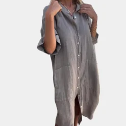 Jurken & Jumpsuits Dames*Mia - Luchtige zomerse damesoverhemdjurk met zakken