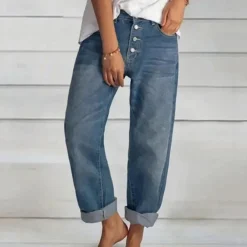 Broeken & Rokken Dames*MIHAI - Stijlvolle Hoge Taille Zomerjeans voor Dames Blauw