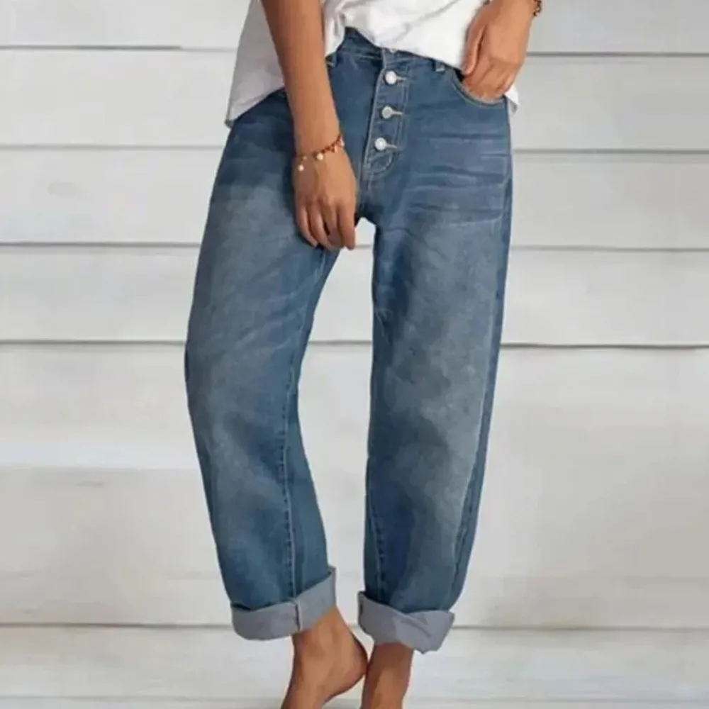 Broeken & Rokken Dames*MIHAI - Stijlvolle Hoge Taille Zomerjeans voor Dames Blauw