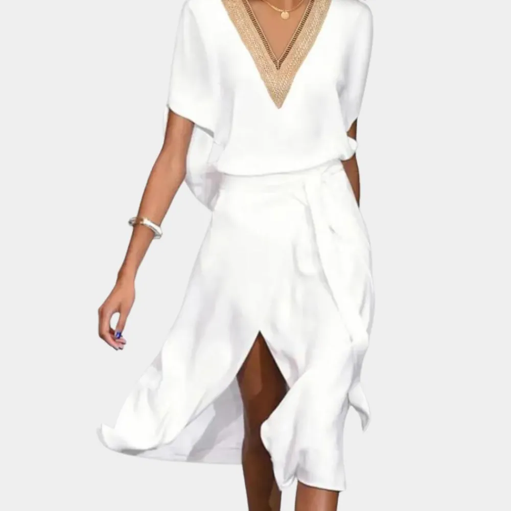 Jurken & Jumpsuits Dames*Moderne zomerse midi-jurk met v-hals voor dames Wit