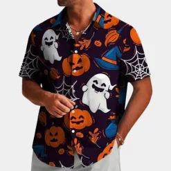 Shirts Heren*Nandor - Stijlvol Zomer Halloween Shirt met Griezelig Motief Paars