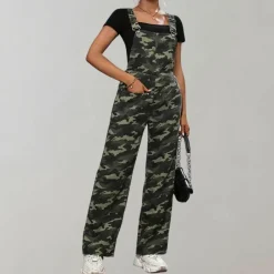 Jurken & Jumpsuits Dames*Neea - Stijlvolle camouflage dames jumpsuit voor de zomer Legergroen