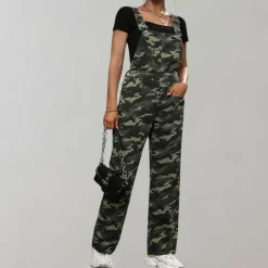Jurken & Jumpsuits Dames*Neea - Stijlvolle camouflage dames jumpsuit voor de zomer Legergroen