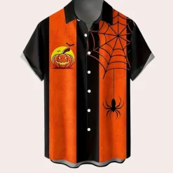 Shirts Heren*Nemet - Herenhemd met klassiek halloween thema voor de zomer Zwart Oranje