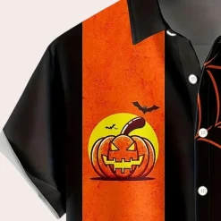 Shirts Heren*Nemet - Herenhemd met klassiek halloween thema voor de zomer Zwart Oranje
