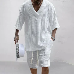 Sets Heren*NICOLÒ - Stijlvol gebreid shirt en shortset voor de zomer