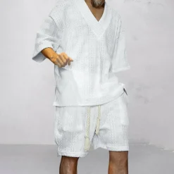 Sets Heren*NICOLÒ - Stijlvol gebreid shirt en shortset voor de zomer