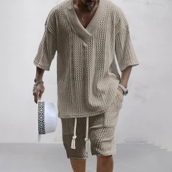 Sets Heren*NICOLÒ - Stijlvol gebreid shirt en shortset voor de zomer