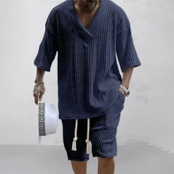 Sets Heren*NICOLÒ - Stijlvol gebreid shirt en shortset voor de zomer