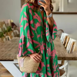 Jurken & Jumpsuits Dames*NICOLLETTE - Elegante boho zomerjurk Groen