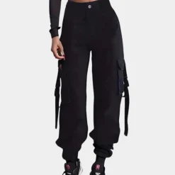 Broeken & Rokken Dames*Noemi - Zomerse cargo broek met hoge taille voor dames Zwart