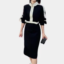 Jurken & Jumpsuits Dames*Nusa - Trendy Slim Fit Midi-jurk voor dames - Zomerse Stijl Zwart