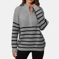 Truien & Vesten Dames*Nydia - Dames Casual Gestreept Gebreid Half Rits Zomertrui