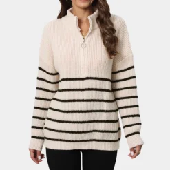 Truien & Vesten Dames*Nydia - Dames Casual Gestreept Gebreid Half Rits Zomertrui