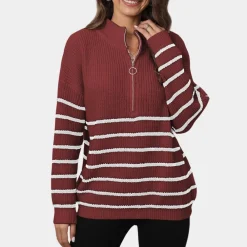 Truien & Vesten Dames*Nydia - Dames Casual Gestreept Gebreid Half Rits Zomertrui