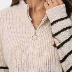 Truien & Vesten Dames*Nydia - Dames Casual Gestreept Gebreid Half Rits Zomertrui