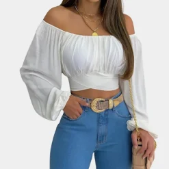 Topjes & Shirts Dames*Off shoulder blouse met lange mouwen voor dames - Zomerse stijl
