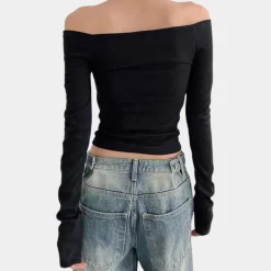 Topjes & Shirts Dames*Off-shoulder damestop met lange mouwen voor de zomer Zwart