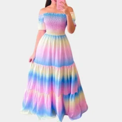 Jurken & Jumpsuits Dames*Off-shoulder gelaagde damesjurk voor de zomer Gemengde Kleur