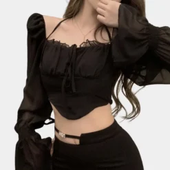 Topjes & Shirts Dames*Off-shoulder zomerse crop top voor dames Zwart