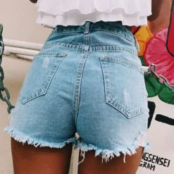 Broeken & Rokken Dames*Ondine - Trendy Denim Shorts voor Dames - Zomerse Stijl Lichtblauw