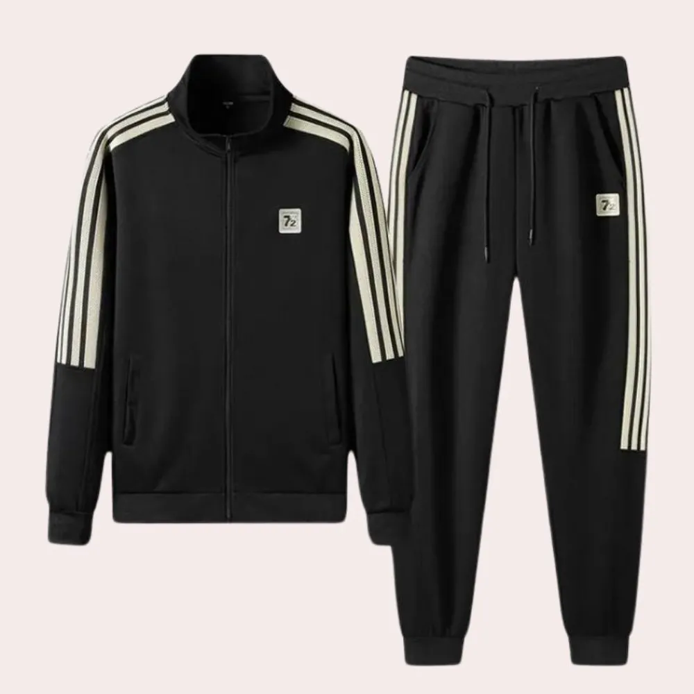 Sets Heren*Otilio - Luchtige en stijlvolle zomerse tweedelige joggerset Zwart