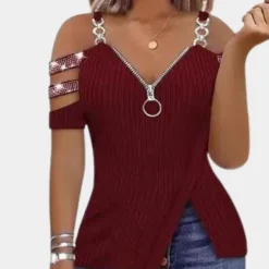 Topjes & Shirts Dames*Pavlina - Stijlvolle Zomerse Damestop met Schouderband Accent