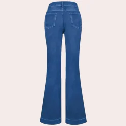 Broeken & Rokken Dames*Pazienza - Luchtige uitlopende damesbroek met hoge taille voor de zomer Middelblauw