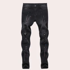 Broeken Heren*Pietro - Moderne herenjeans met verfdesign voor de zomer Zwart