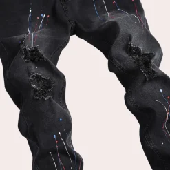 Broeken Heren*Pietro - Moderne herenjeans met verfdesign voor de zomer Zwart