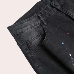 Broeken Heren*Pietro - Moderne herenjeans met verfdesign voor de zomer Zwart