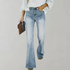 Broeken & Rokken Dames*Pinja - Vervaagde uitlopende zomerbroek Hemelsblauw