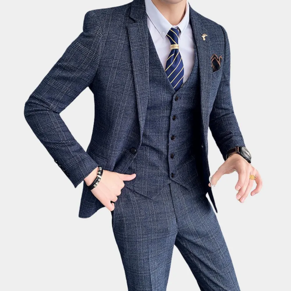 Sets Heren*Prewitt - Stijlvol geruit driedelig herenpak voor de zomer