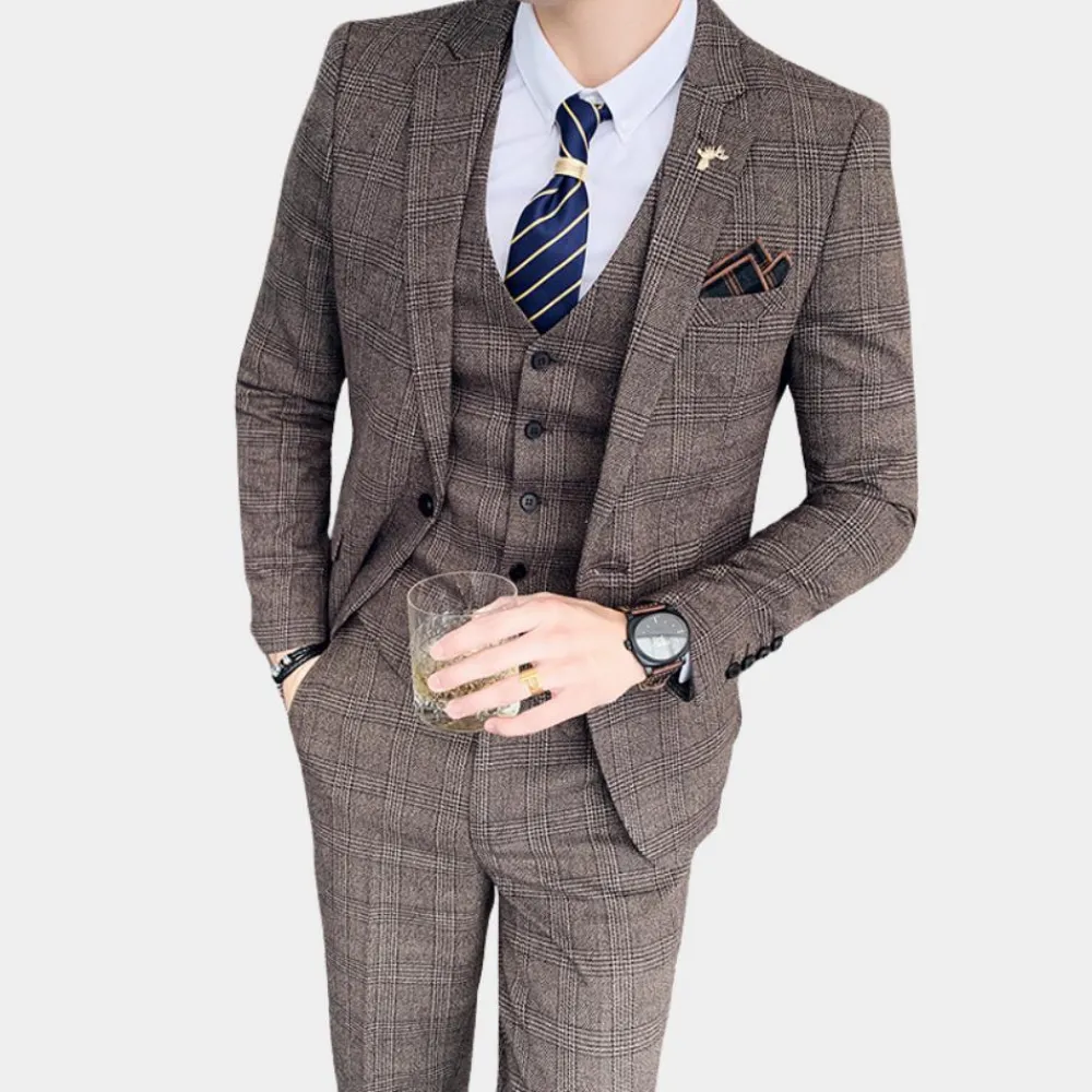 Sets Heren*Prewitt - Stijlvol geruit driedelig herenpak voor de zomer
