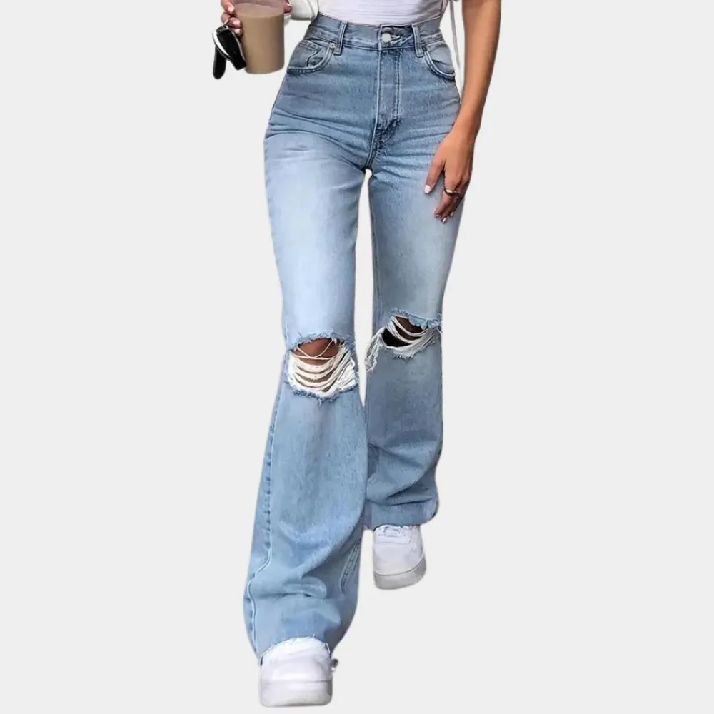 Broeken & Rokken Dames*Primavera - Gescheurde damesbroek met hoge taille voor de zomer Blauw